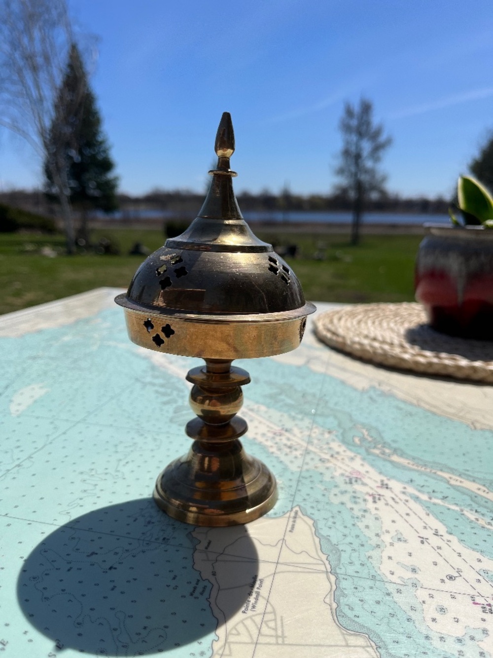 Vintage Large Brass Incense Burner with Lid